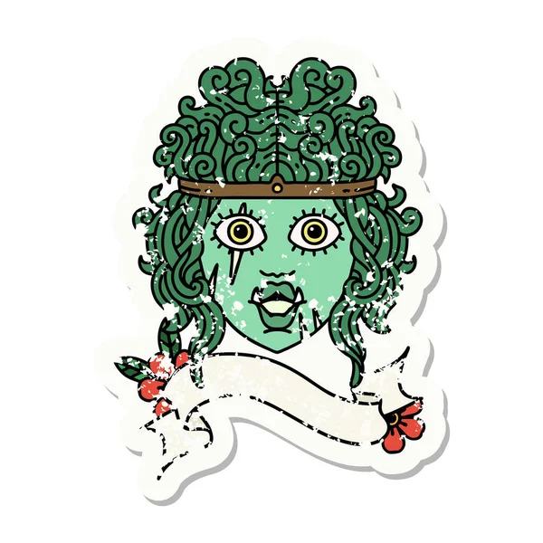 Ork Barbar Karakter Yüzünün Grunge Sticker — Stok Vektör