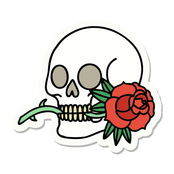 Nálepka Tetování Tradičním Stylu Lebky Růže — Stockový vektor