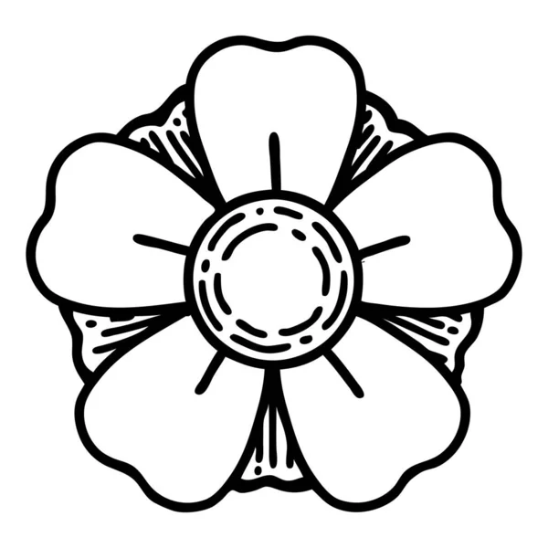 Tatuaje Estilo Línea Negra Una Flor — Vector de stock