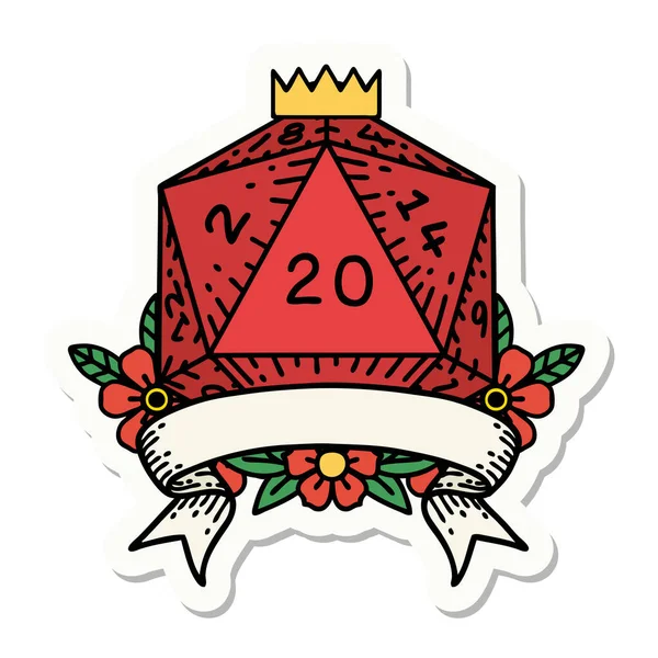 Sticker Natural Critical Hit D20 Dice Roll — Stockový vektor