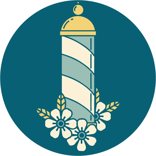 Image Emblématique Style Tatouage Poteau Coiffeur — Image vectorielle