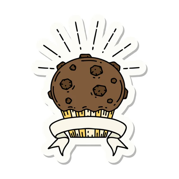 Etiqueta Muffin Chocolate Estilo Tatuagem — Vetor de Stock