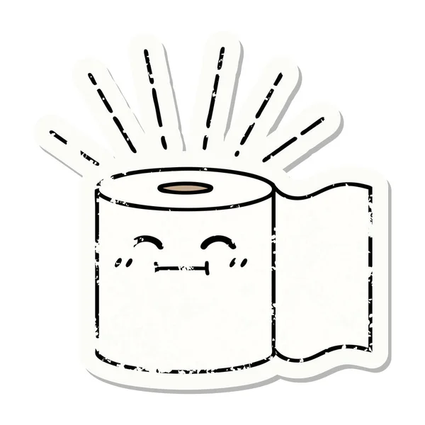 Worn Old Sticker Tattoo Style Toilet Paper Character — Stock Vector