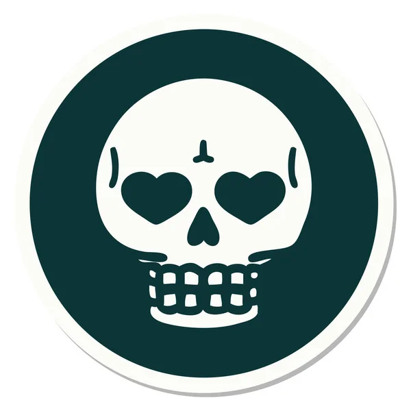 Sticker Tattoo Traditional Style Skull — Stock Vector