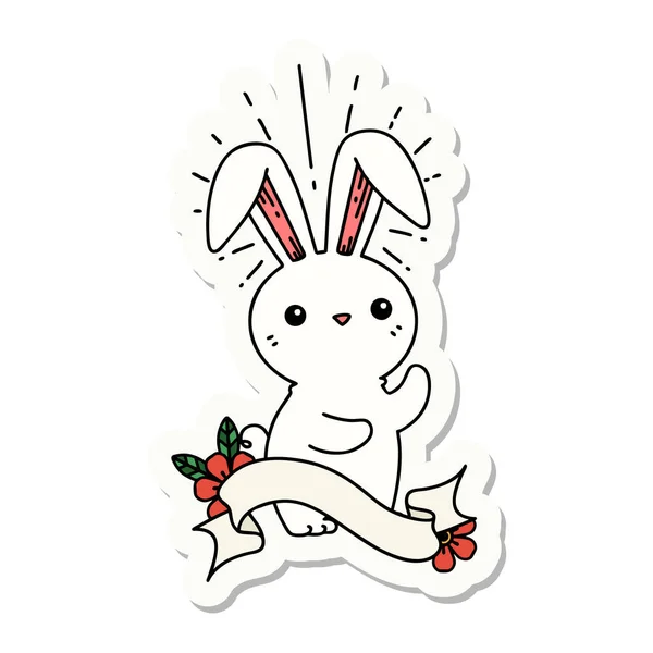 Sticker Tattoo Style Cute Bunny — Stock Vector