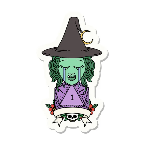 Sticker Crying Half Orc Witch Character Natural One Roll — Stock Vector