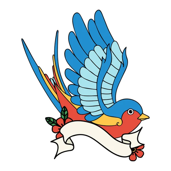 Tatuaje Tradicional Con Bandera Una Golondrina — Vector de stock