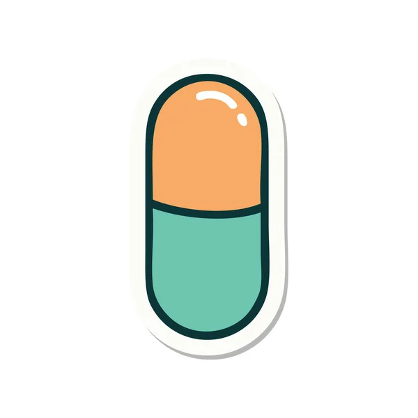 Sticker Tattoo Traditional Style Pill — Stock Vector