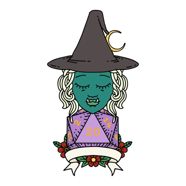 Estilo Retro Tatuaje Medio Orco Personaje Bruja Con Dados Naturales — Vector de stock