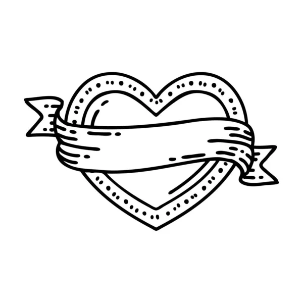 Tatuaje Estilo Línea Negra Corazón Bandera — Vector de stock