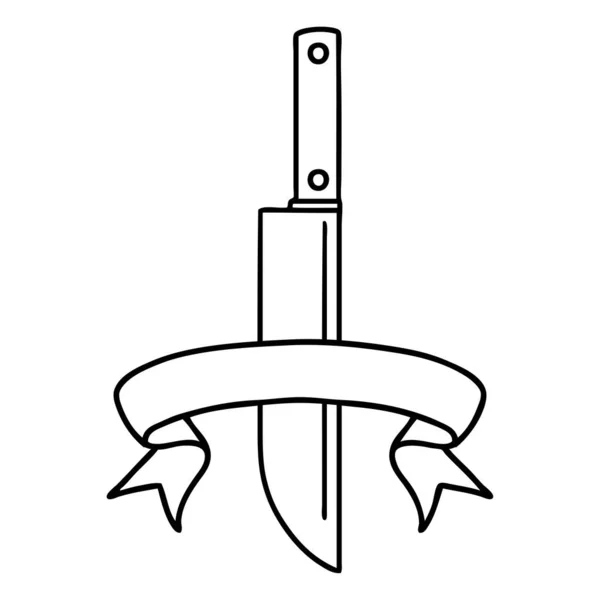 Tatuaje Tradicional Linaje Negro Con Bandera Cuchillo — Vector de stock