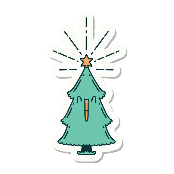 Aufkleber Eines Weihnachtsbaums Tätowierstil Mit Stern — Stockvektor