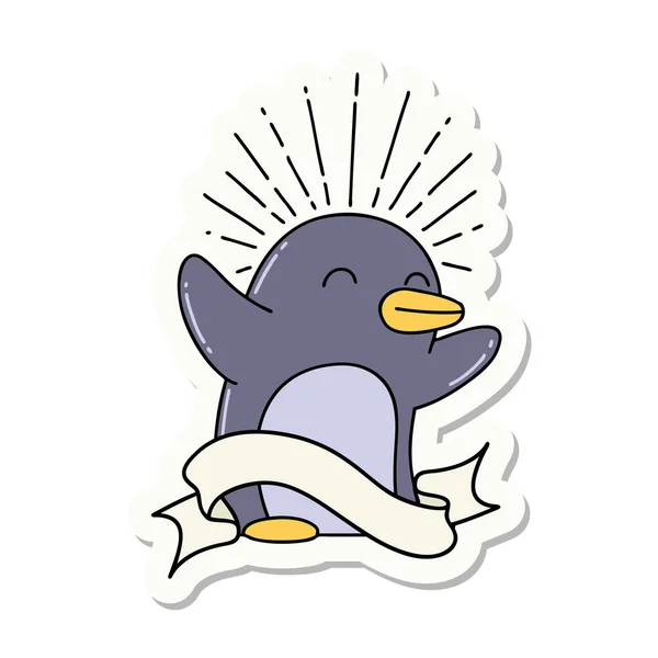 Sticker Van Een Tattoo Stijl Happy Pinguïn — Stockvector