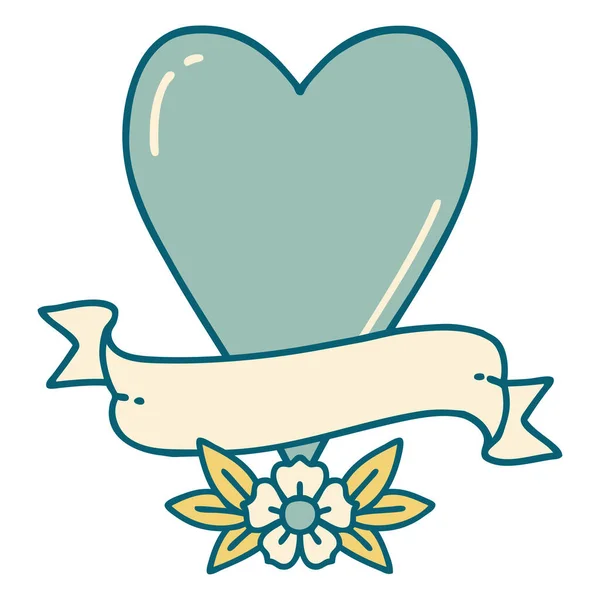 Εικονική Εικόνα Στυλ Τατουάζ Μιας Καρδιάς Και Banner — Διανυσματικό Αρχείο