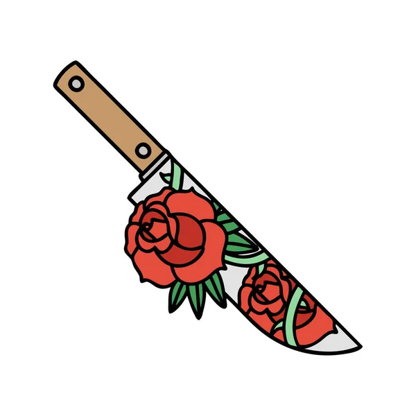 Tatoeage Traditionele Stijl Van Een Dolk Bloemen — Stockvector