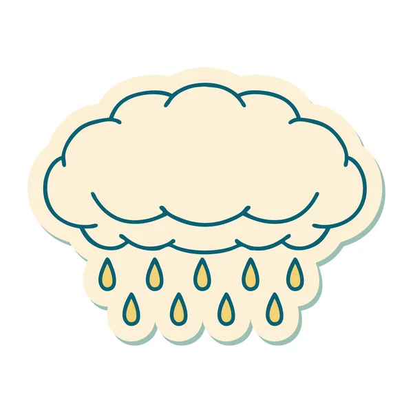 Sticker Tattoo Traditional Style Cloud Raining — Stock Vector