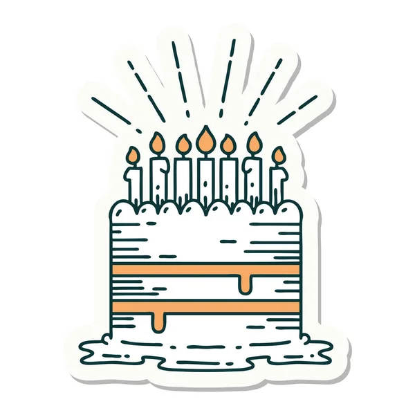 Sticker Tattoo Style Birthday Cake — Stock Vector