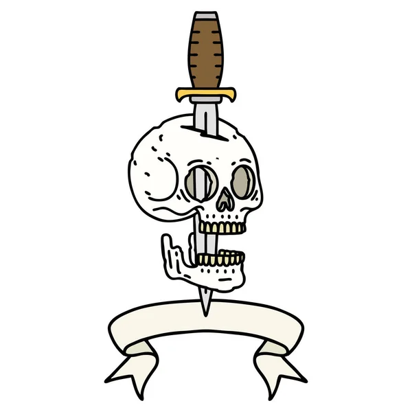 頭蓋骨の旗を持つ伝統的なタトゥー — ストックベクタ