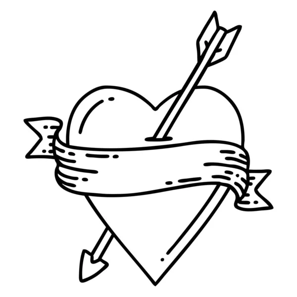Tetování Černém Stylu Šipky Srdce Banner — Stockový vektor