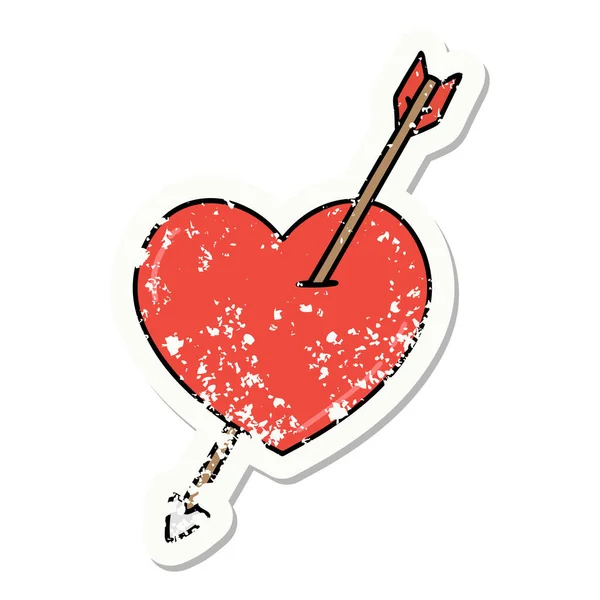 Tato Stiker Tertekan Dalam Gaya Tradisional Dari Panah Dan Jantung - Stok Vektor