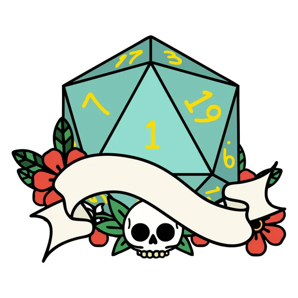 Retro Tattoo Style Naturliga D20 Tärningskast — Stock vektor