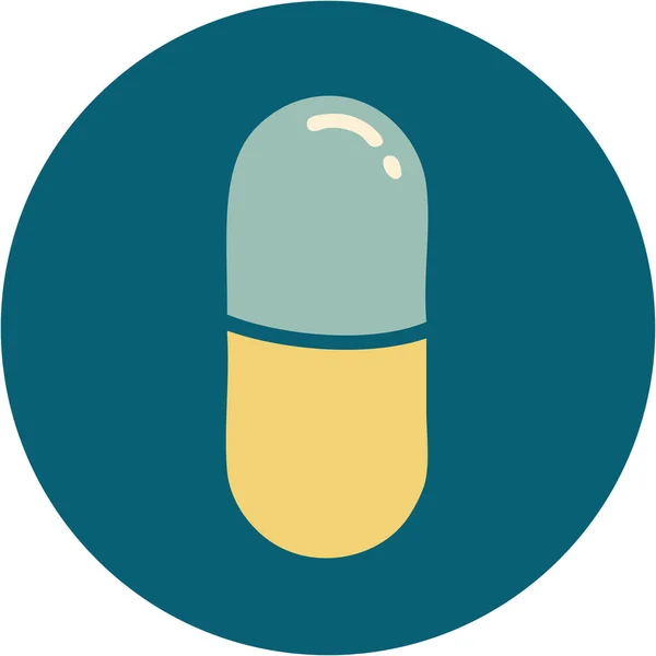錠剤の象徴的なタトゥースタイルのイメージ — ストックベクタ