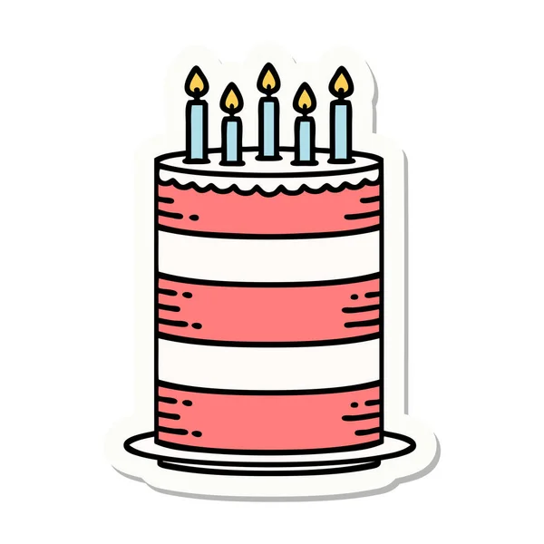 Sticker Tattoo Traditional Style Birthday Cake — Stock Vector