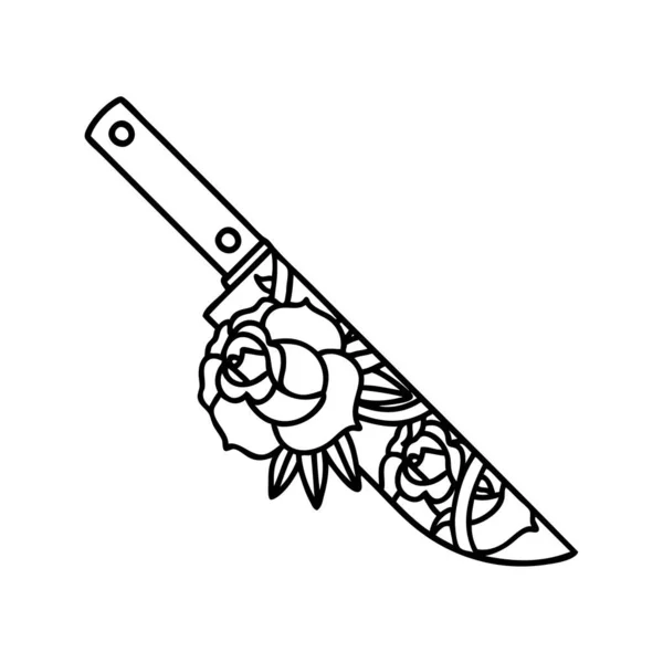 黑线风格 匕首和花朵制 — 图库矢量图片