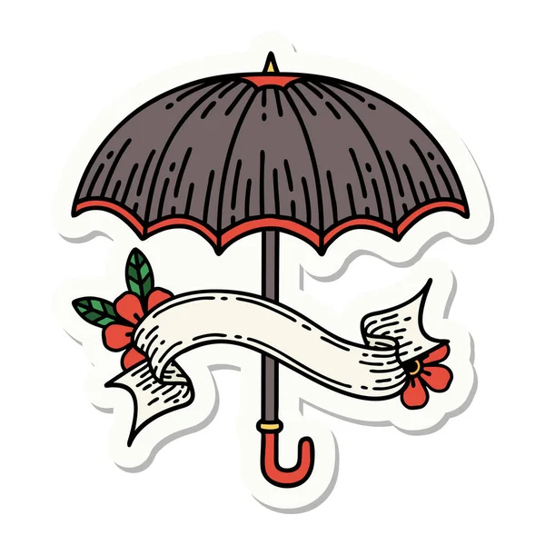 Autocollant Style Tatouage Avec Bannière Parapluie — Image vectorielle