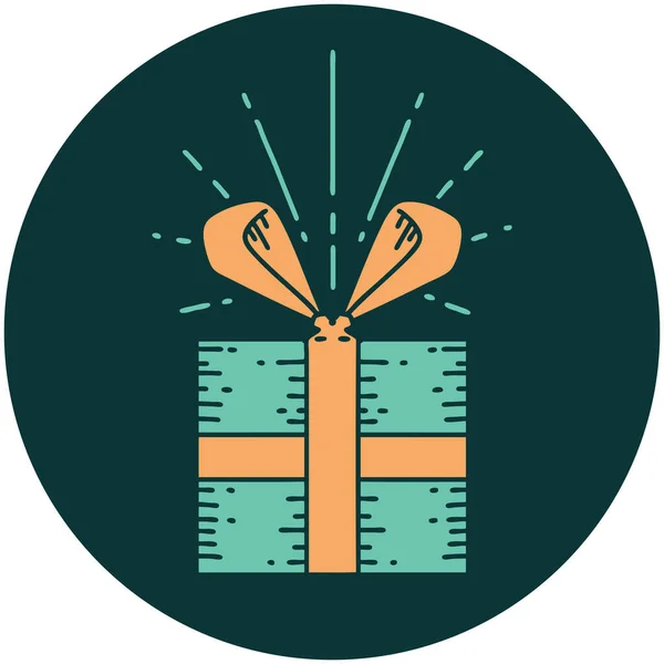 Icône Cadeau Noël Style Tatouage — Image vectorielle