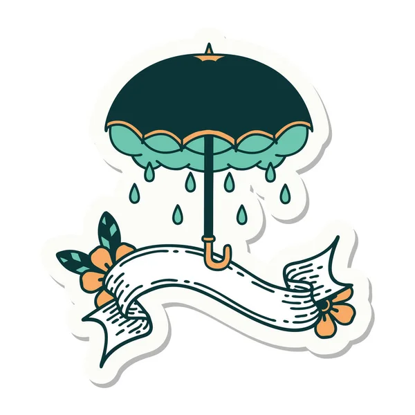Tattoo Style Sticker Banner Umbrella Storm Cloud — Stock Vector