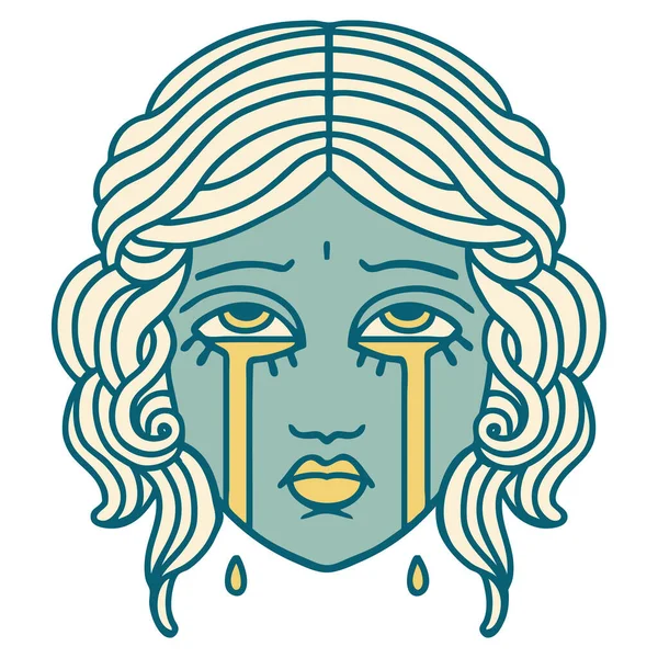 Iconic Tattoo Style Image Female Face Crying — Stock Vector