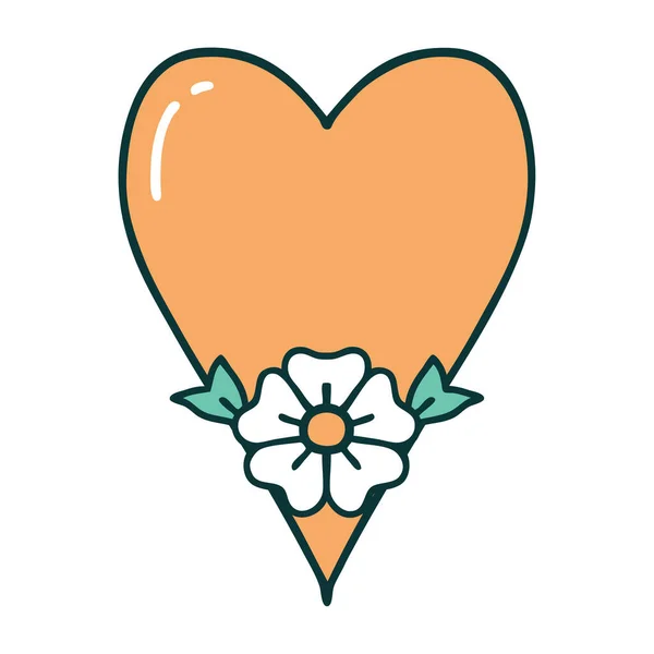 Bir Kalp Çiçeğin Ikonik Dövme Şekli — Stok Vektör