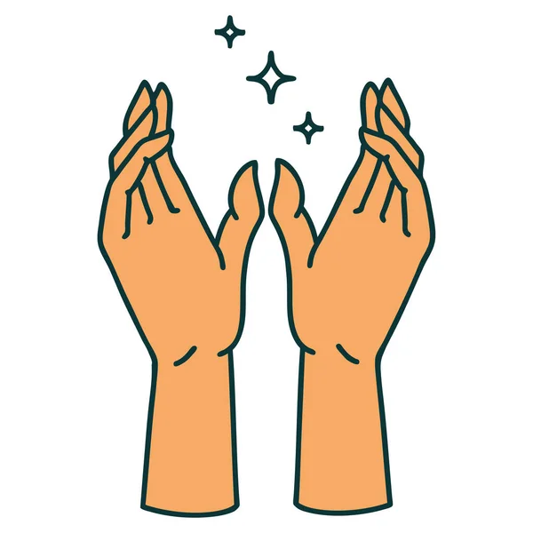 神秘的な手の象徴的なタトゥースタイルの画像 — ストックベクタ