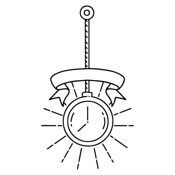 Прокрутка Банер Чорною Лінією Робота Татуювання Стиль Золотий Кишеньковий Годинник — стоковий вектор