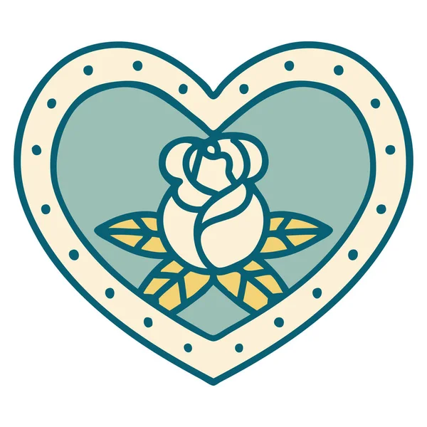 Bir Kalp Çiçeğin Ikonik Dövme Görüntüsü — Stok Vektör