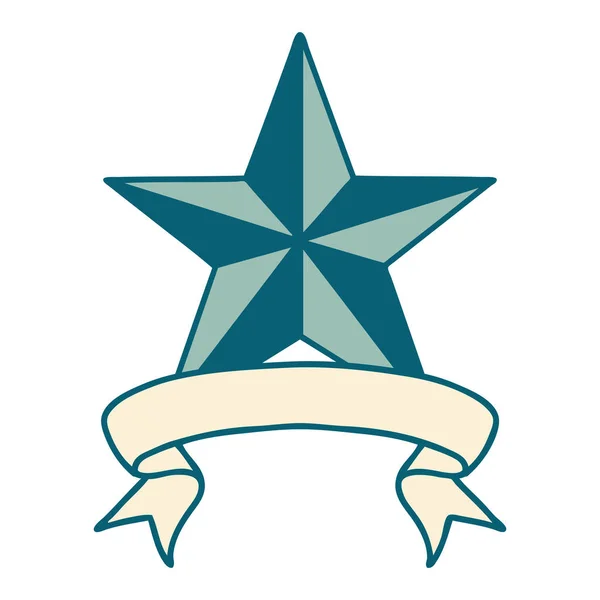 Tatouage Traditionnel Avec Bannière Une Étoile — Image vectorielle
