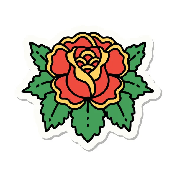 Αυτοκόλλητο Τατουάζ Παραδοσιακό Στυλ Τριαντάφυλλου — Διανυσματικό Αρχείο