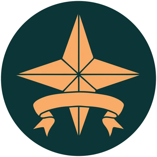 星のバナーのタトゥースタイルのアイコン — ストックベクタ