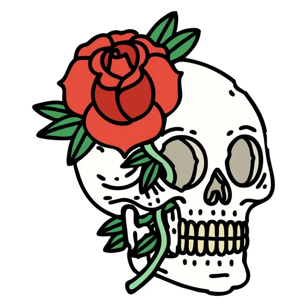 Tatuaje Estilo Tradicional Cráneo Rosa — Archivo Imágenes Vectoriales