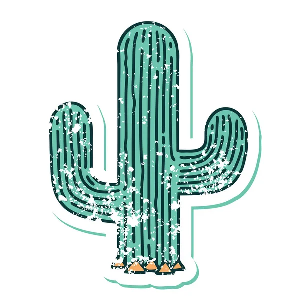 Iconica Immagine Stile Tatuaggio Adesivo Angosciato Cactus — Vettoriale Stock