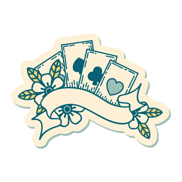 Etiqueta Engomada Del Tatuaje Estilo Tradicional Tarjetas Pancarta — Vector de stock