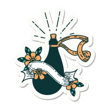 Dövme stili eski deri su şişesi çıkartması.