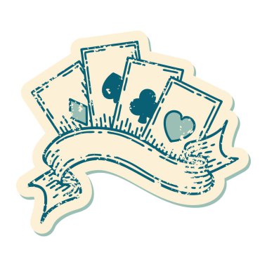 Kartların ve pankartın ikonik sıkıntılı dövme biçimi