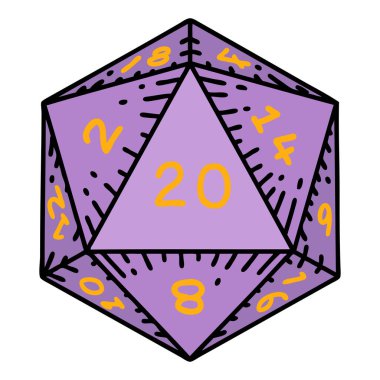 Retro Dövme Biçimi Doğal 20 D20 zar atma