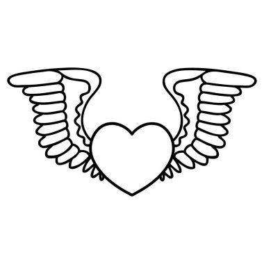 Siyah çizgi şeklinde dövmesi olan kanatlı bir kalp.