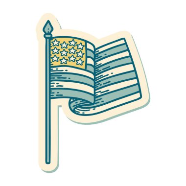 Amerikan bayrağının geleneksel stiliyle dövme çıkartması.