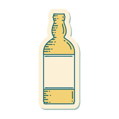 Geleneksel bir şişe stiliyle dövme çıkartması.