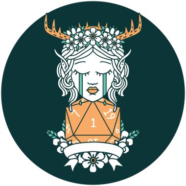 Üzgün Elf Druid karakterinin doğal bir D20 rulo yüzüyle simgesi