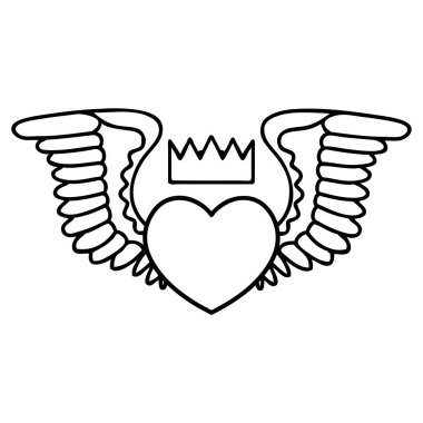 Siyah çizgi şeklinde dövmesi olan kanatlı bir kalp.